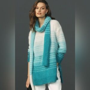 Anthropologie Ombre Blue Tunic Sweater Women’s  Gradient Teal Wool Medium